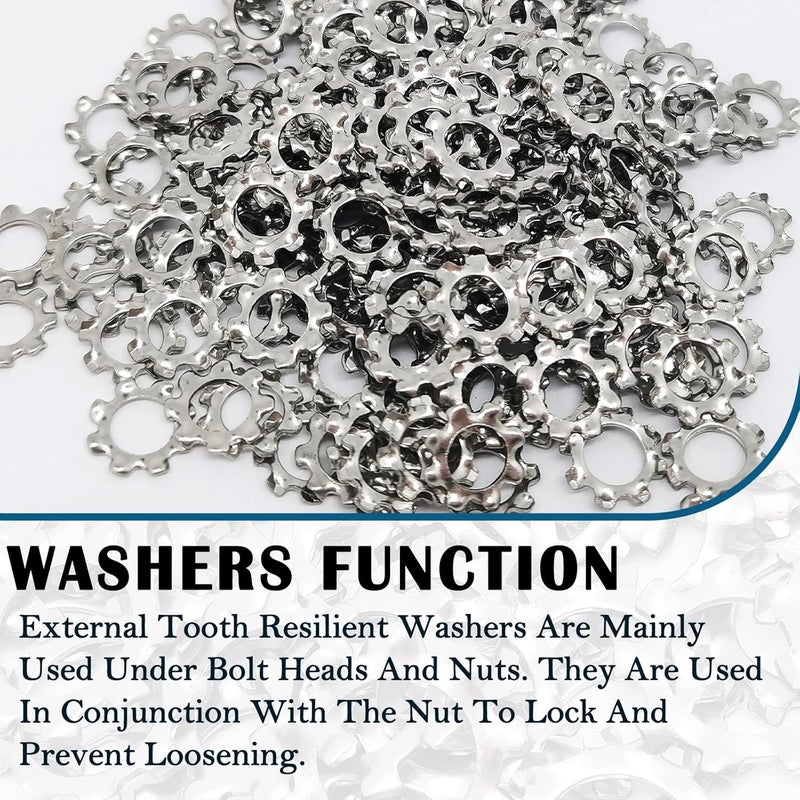 DGZ 200pcs M4 304 Stainless Steel External Tooth Star Lock Washers,External Multi-Tooth Star Lock Washers - Image 4